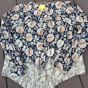 Anthropologie Maeve Size S Small Navy Blue Floral Button Blouse Top Shirt Fall